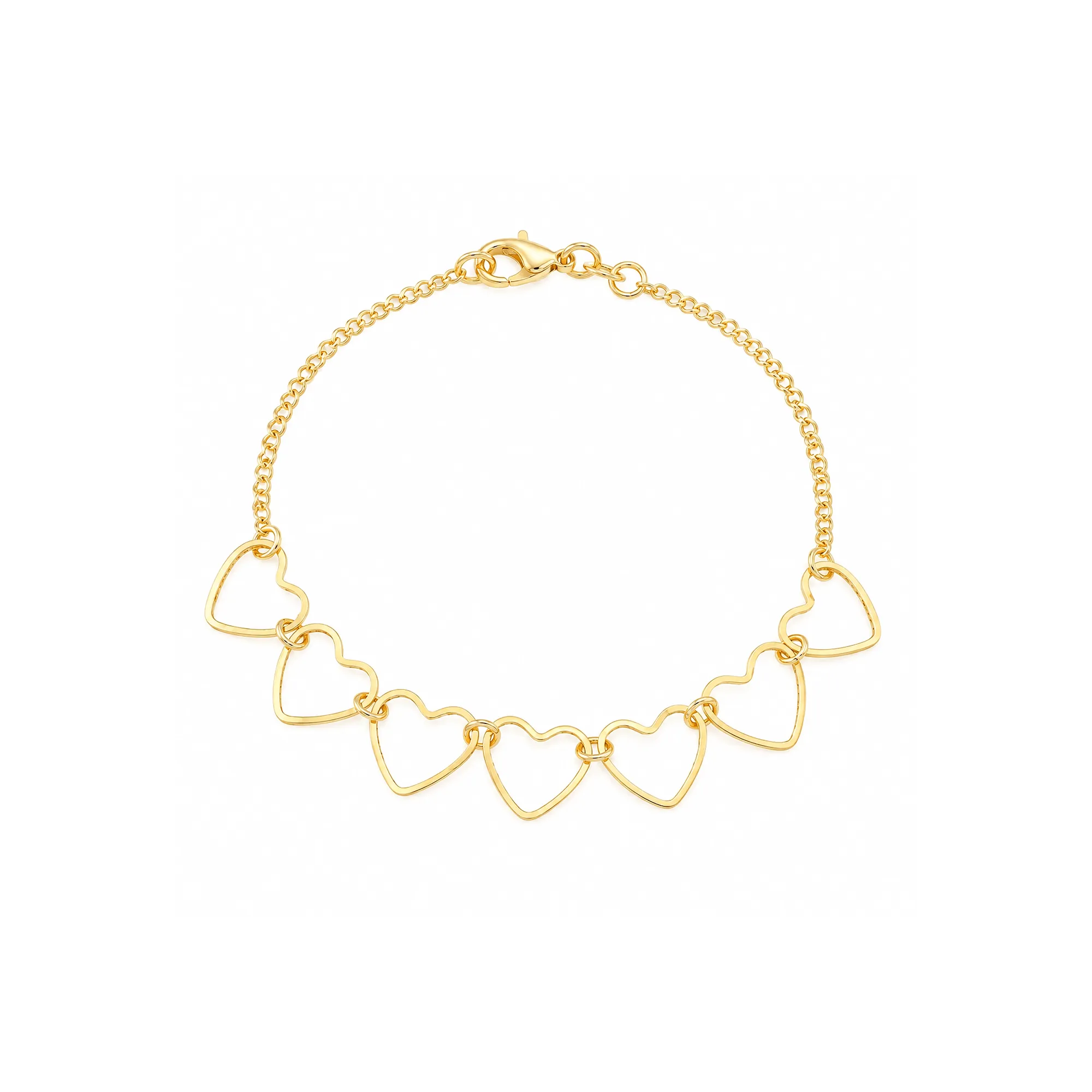 Pulseira Dourada Dupla Corrente de Coração Grande
