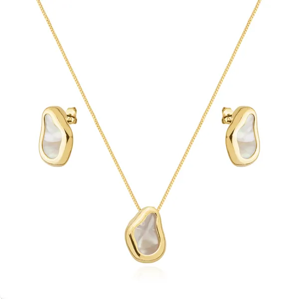 Conjunto Dourado Formato Orgânico Madrepérola